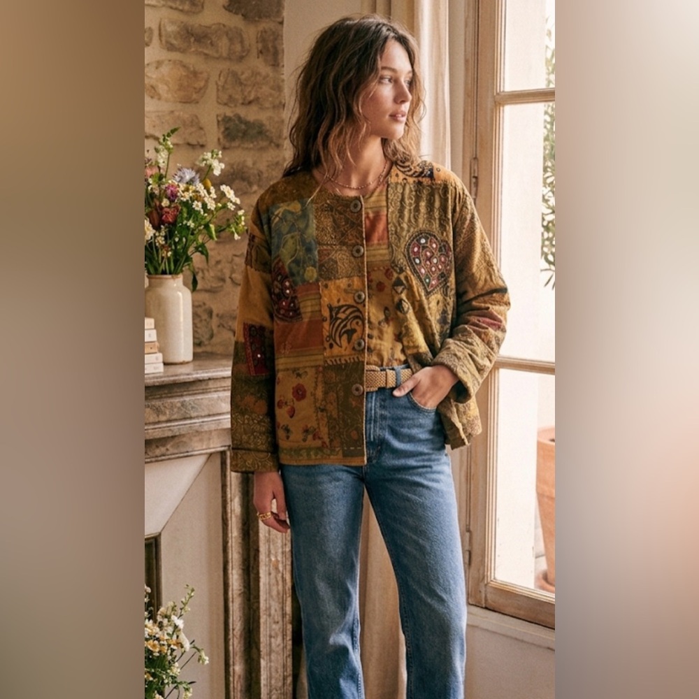 Vintage Raiment fashions inc New York.boho jacket stitching embroidery. Size M.